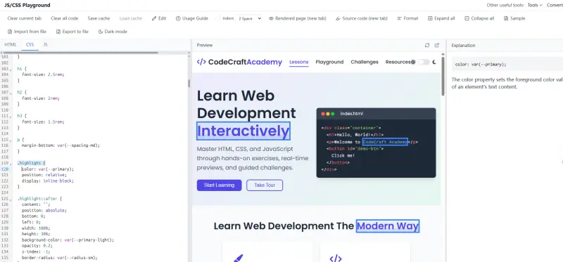 JS and CSS editor with live preview