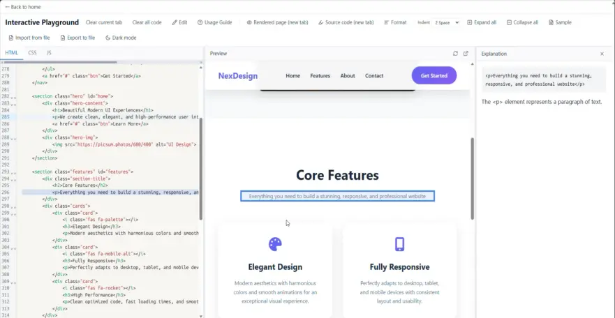 Split view with editor and preview